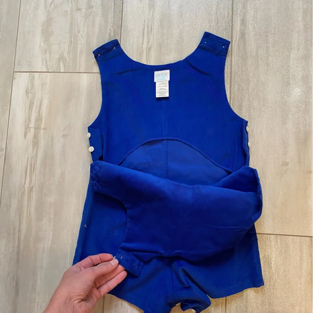 NWT Betti Terrell Vibrant Blue Corduroy Boys Christmas Tree Shortall Romper, 3